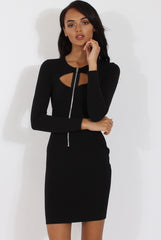 Black Cut Out Zip Detail Dress - Cordelia-Dresses