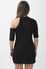 Black Cut Shoulder Graphic Print T-Shirt - Jessie-T-shirt