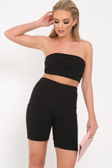 Black Cycling Shorts And Bandeau Co -ord - Edrie-Co-ords