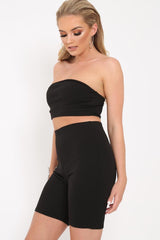 Black Cycling Shorts And Bandeau Co -ord - Edrie-Co-ords