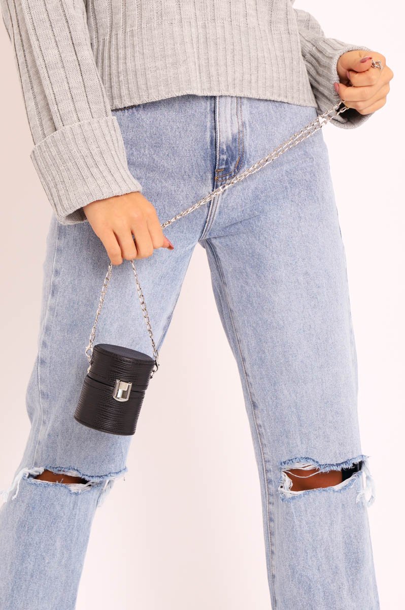 Black Cylindrical Chain Mini Bag - Kirstin-Bags