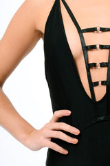 Black Deep Plunge Harness Swimsuit - Willow-Swimsuits
