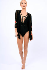 Black Deep Plunge Harness Swimsuit - Willow-Swimsuits