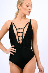 Black Deep Plunge Harness Swimsuit - Willow-Swimsuits