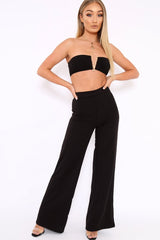 Black Deep Plunge Metal V Boobtube - Karolynn-Crop Tops