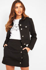 Black Denim Button Front Skirt Jacket Co-Ord - Dima-Co-ords