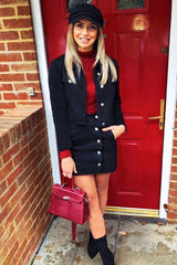 Black Denim Button Front Skirt Jacket Co-Ord - Dima-Co-ords