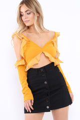 Black Denim Button Front Skirt - Marybelle-Skirts