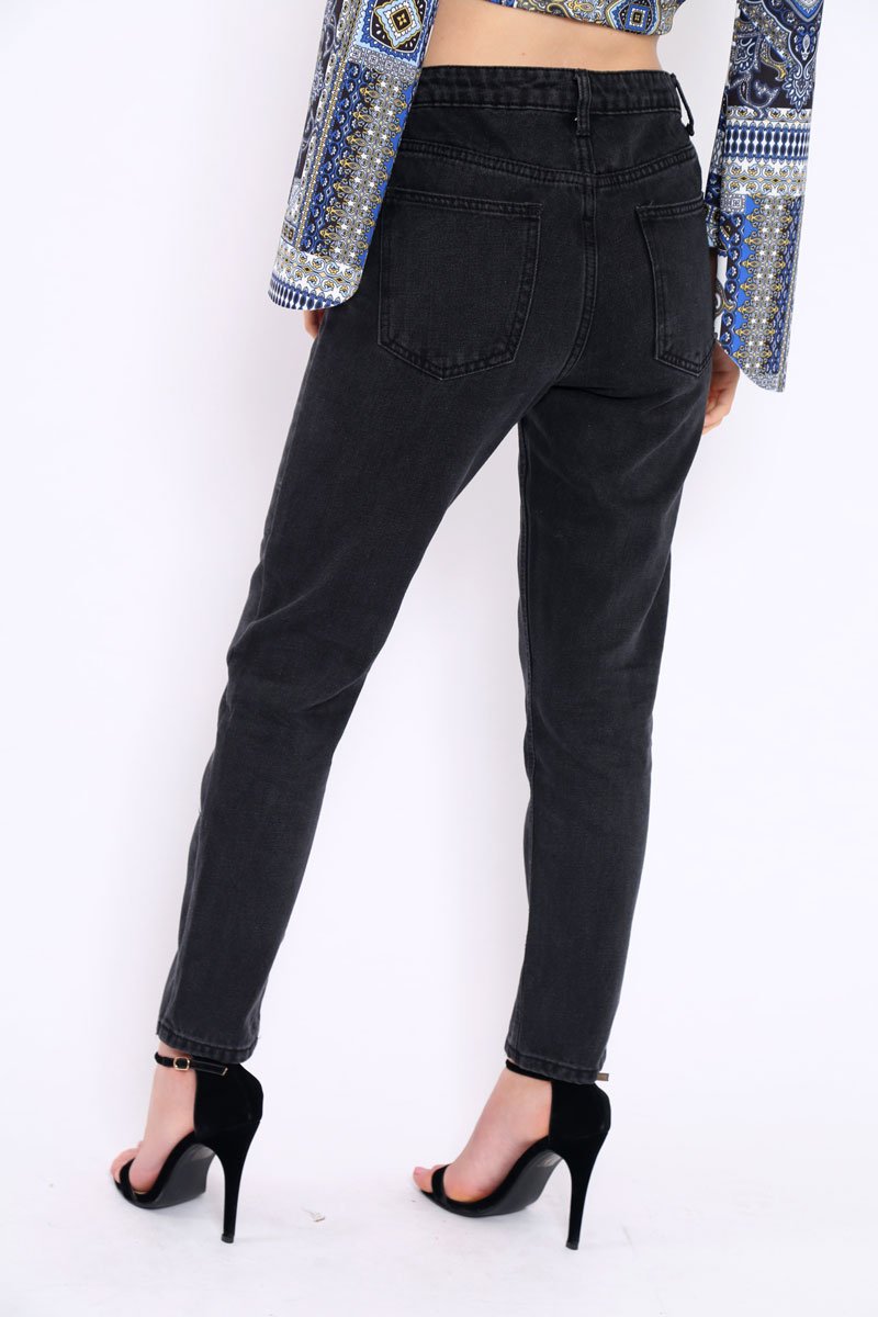 Black Denim Cut Out Pocket Boyfriend Jeans - Jaime-Jeans