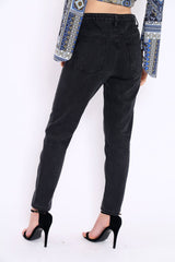 Black Denim Cut Out Pocket Boyfriend Jeans - Jaime-Jeans