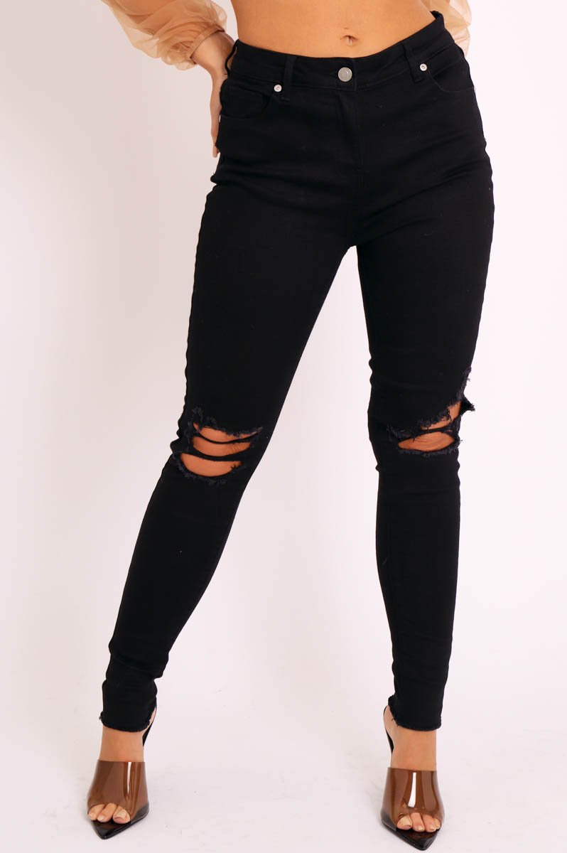 Black Denim Distressed Skinny Jeans - Quin-Jeans