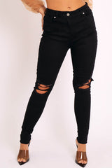 Black Denim Distressed Skinny Jeans - Quin-Jeans