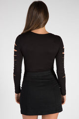 Black Denim Embroidered Button Skirt - Grace-Skirts