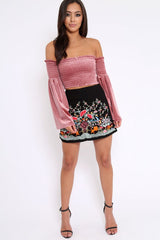 Black Denim Embroidered Skirt - Suzy-Skirts