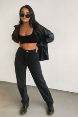 Black Denim Extra Long Straight Leg Jeans - Blaise-Jeans