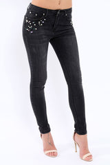 Black Denim Jewelled Skinny Jeans - Jezzy-Jeans