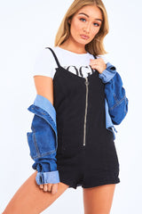 Black Denim Plunge Zip Front Playsuit - Tiona-Playsuits