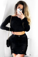 Black Denim Rip Mini Skirt - Selenia-Skirts