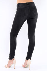 Black Denim Skinny Jeans with Frayed Eyelet Hems - Dani-Jeans
