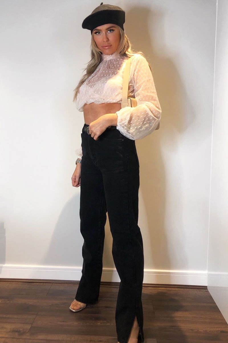 Black Denim Straight Leg Side Split Jeans - Tashi-Jeans