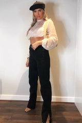 Black Denim Straight Leg Side Split Jeans - Tashi-Jeans