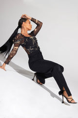 Black Denim Straight Leg Side Split Jeans - Tashi-Jeans