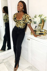 Black Denim Straight Leg Side Split Jeans - Tashi-Jeans