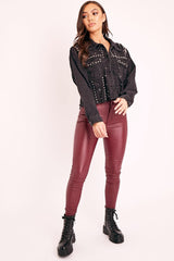 Black Denim Studded Cropped Jacket - Gwenna-Jackets