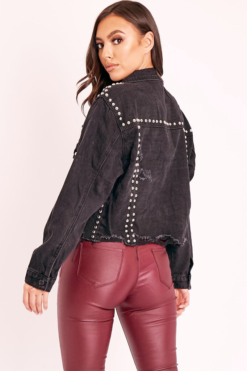 Black Denim Studded Cropped Jacket - Gwenna-Jackets