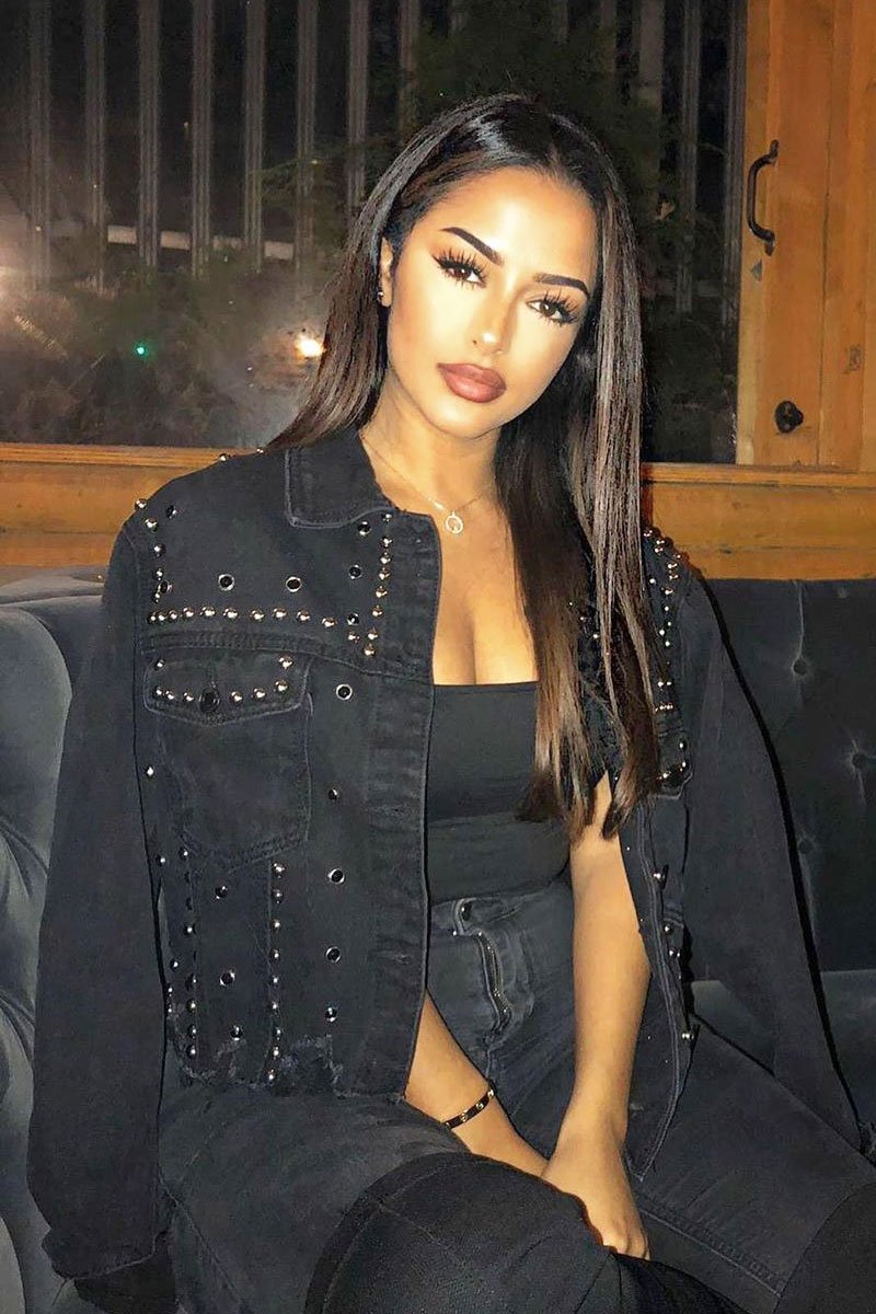 Black Denim Studded Cropped Jacket - Gwenna-Jackets