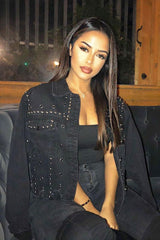 Black Denim Studded Cropped Jacket - Gwenna-Jackets