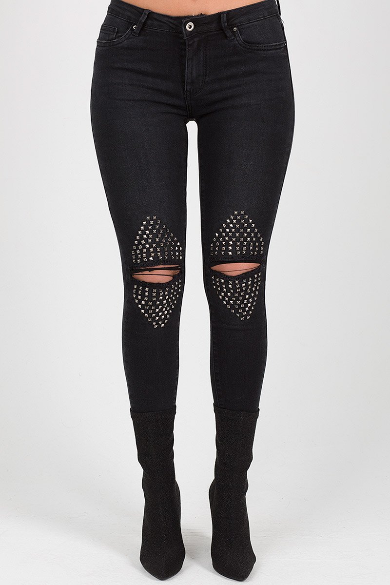 Black Denim Studded Jeans -Georgia-Jeans