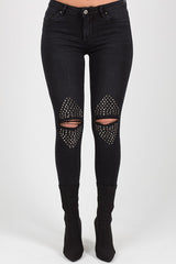 Black Denim Studded Jeans -Georgia-Jeans