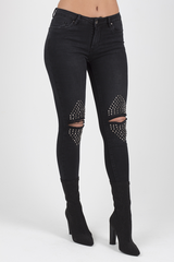 Black Denim Studded Jeans -Georgia-Jeans