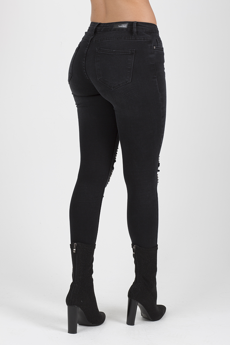 Black Denim Studded Jeans -Georgia-Jeans