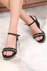 Black Denim Studded Wedges - Destina-Wedges