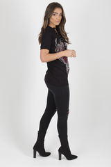 Black Destiny Graphic Print Lace Up T Shirt - Ollie-T-shirt