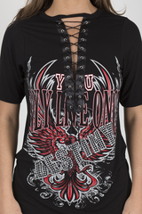 Black Destiny Graphic Print Lace Up T Shirt - Ollie-T-shirt