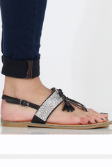 Black Diamante Bow Detail Sandals- Tereza-Sandals