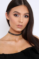 Black Diamante Choker - Kalbir-Chokers