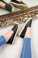 Black Diamante Embellished Espadrilles - Mazie-Flats