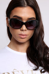 Black Diamante Embellished Square Frame Sunglasses - Bula-Sunglasses