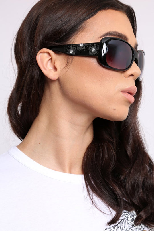 Black Diamante Embellished Square Frame Sunglasses - Bula