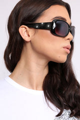 Black Diamante Embellished Square Frame Sunglasses - Bula-Sunglasses