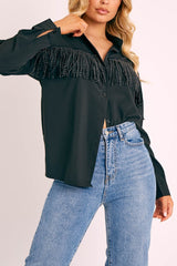Black Diamante Fringe Shirt - Haidee-Shirts