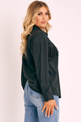 Black Diamante Fringe Shirt - Haidee-Shirts