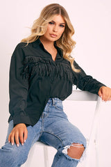 Black Diamante Fringe Shirt - Haidee-Shirts