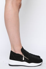 Black Diamante Platform Pumps With Zips - Consuela-Shoes