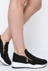 Black Diamante Platform Pumps With Zips - Consuela-Shoes