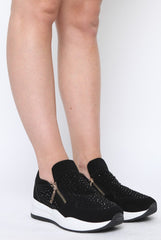 Black Diamante Platform Pumps With Zips - Consuela-Shoes